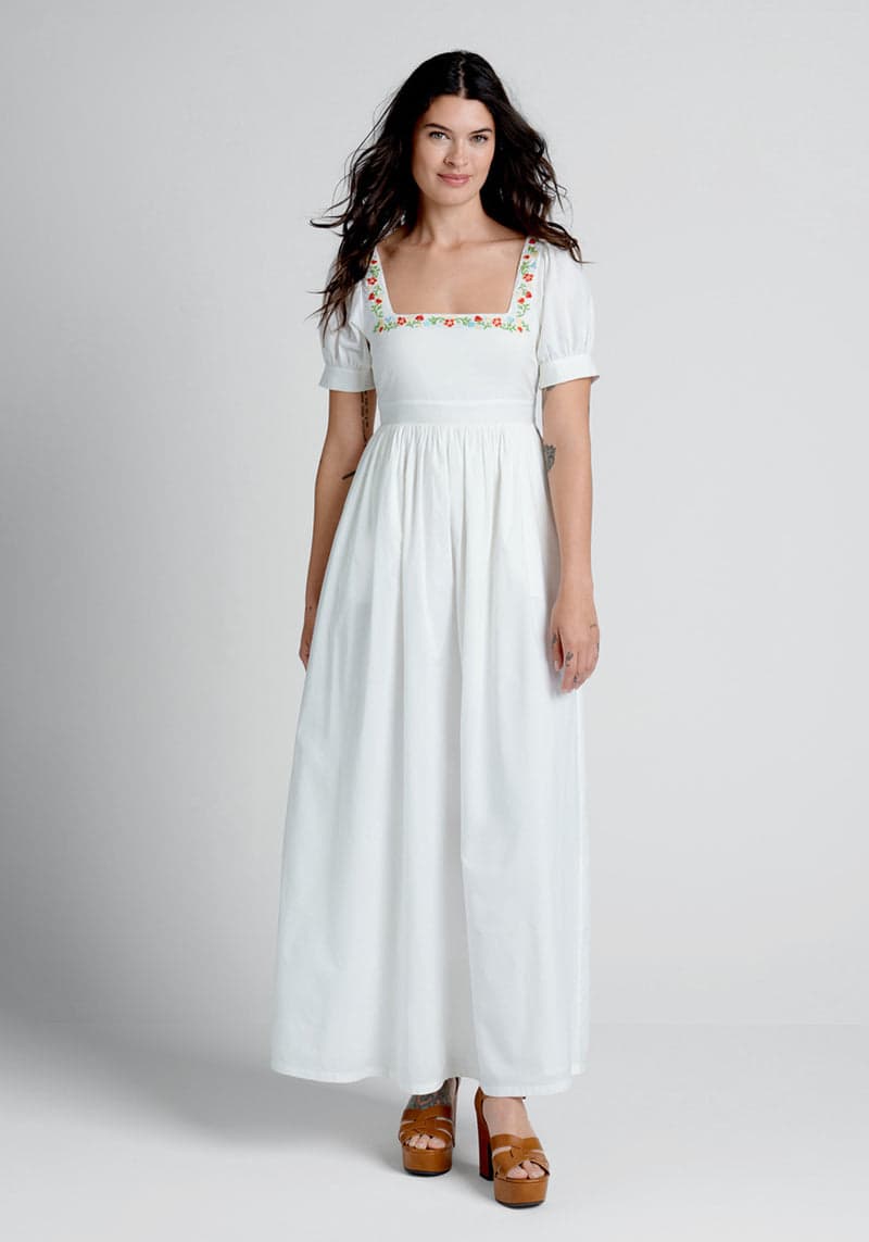 Regency Romance Embroidered Maxi Dress
