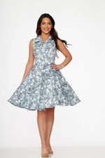 Blue Hawaiian Palm Tree Print Swing Dress