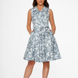 Blue Hawaiian Palm Tree Print Swing Dress