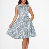 Blue Hawaiian Palm Tree Print Swing Dress
