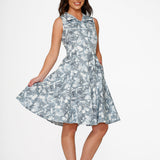 Blue Hawaiian Palm Tree Print Swing Dress