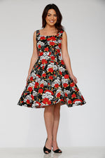 Black & Red Rose Skulls Swing Dress