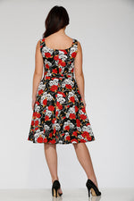 Black & Red Rose Skulls Swing Dress