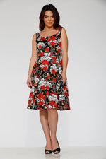 Black & Red Rose Skulls Swing Dress