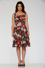 Black & Red Rose Skulls Swing Dress