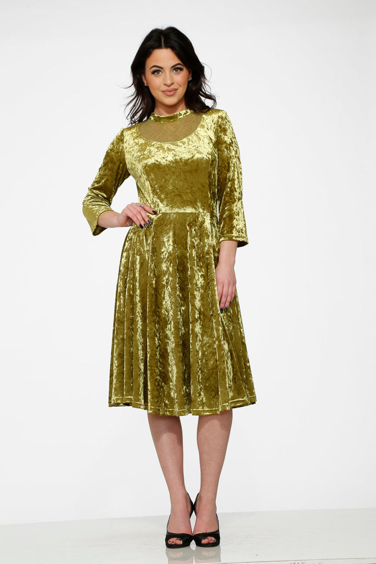 Green Diamond Velvet Swing Dress