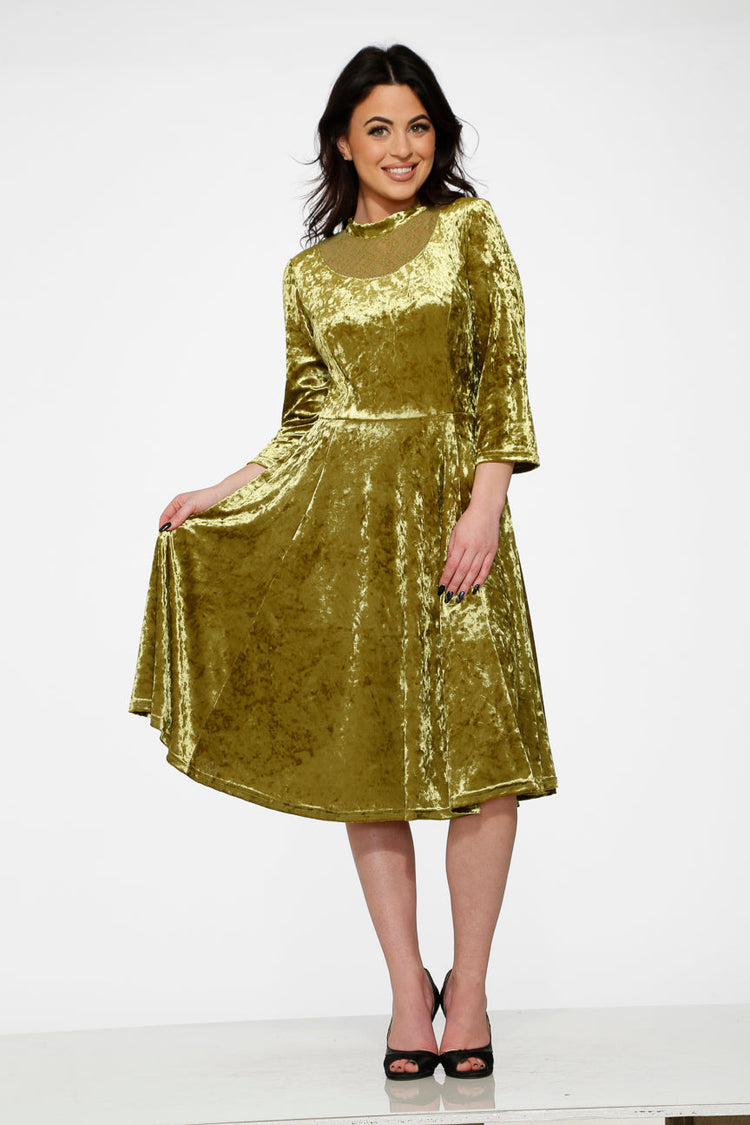 Green Diamond Velvet Swing Dress
