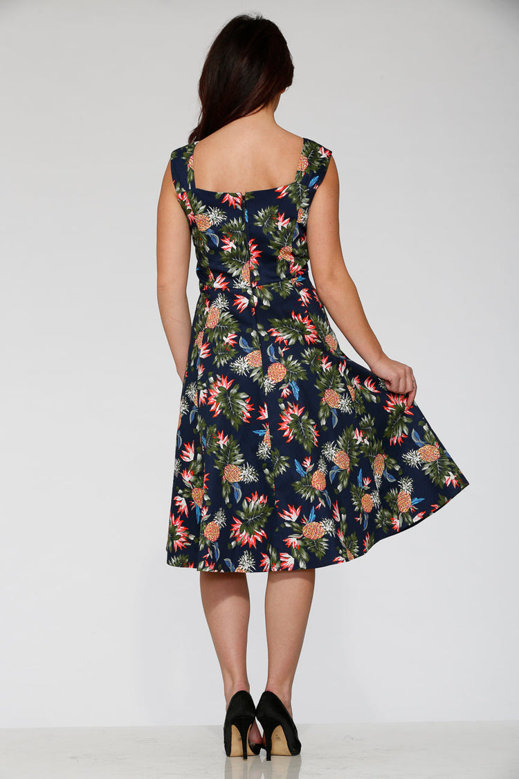 Navy Hawaiian Swing Dress