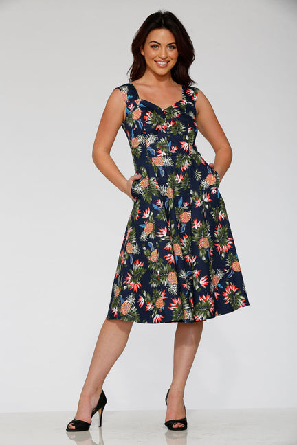 Navy Hawaiian Swing Dress