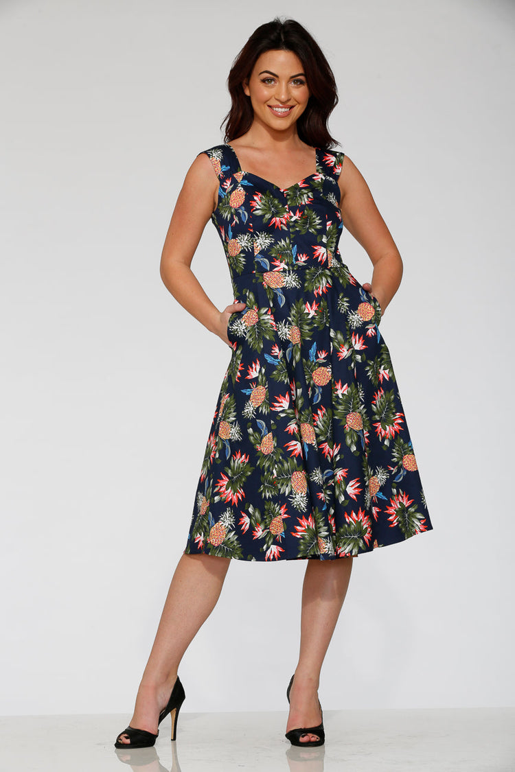 Navy Hawaiian Swing Dress