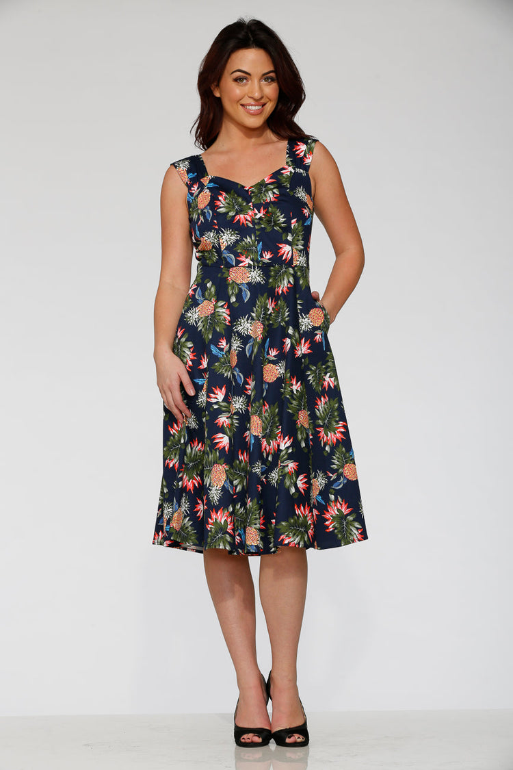 Navy Hawaiian Swing Dress