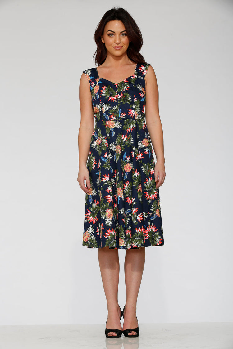 Navy Hawaiian Swing Dress