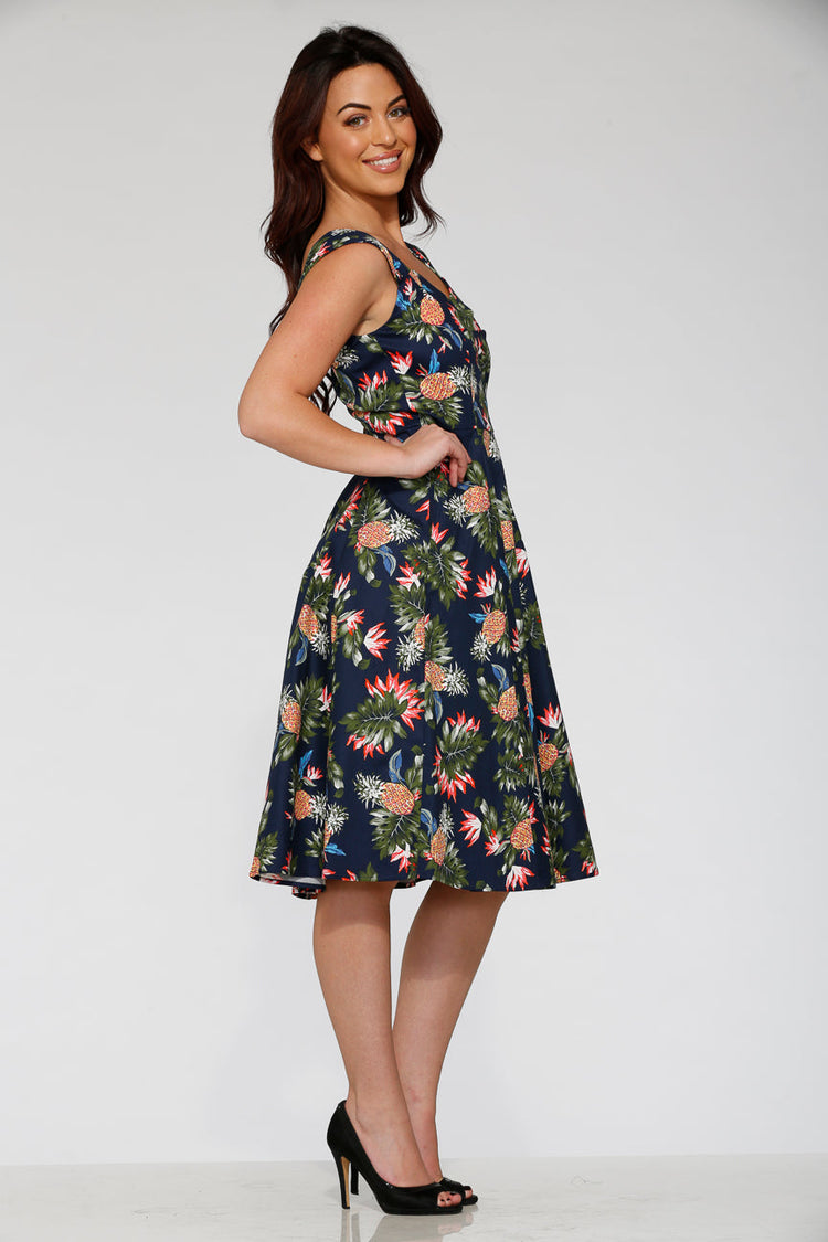 Navy Hawaiian Swing Dress