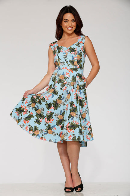 Light Blue Hawaiian Swing Dress