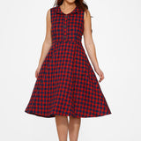 Navy & Red Plaid Swing Dress