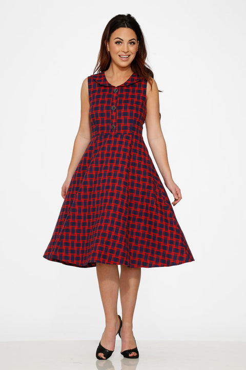 Navy & Red Plaid Swing Dress