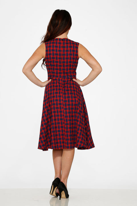 Navy & Red Plaid Swing Dress