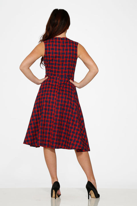 Navy & Red Plaid Swing Dress