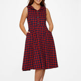 Navy & Red Plaid Swing Dress