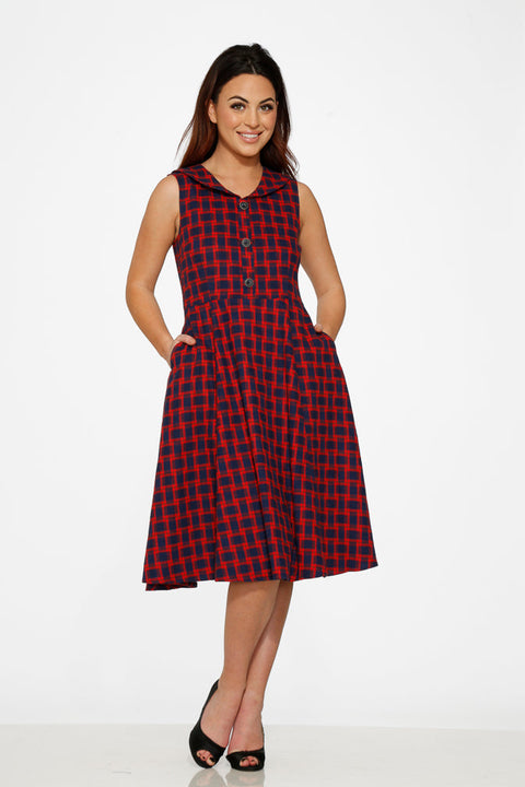 Navy & Red Plaid Swing Dress
