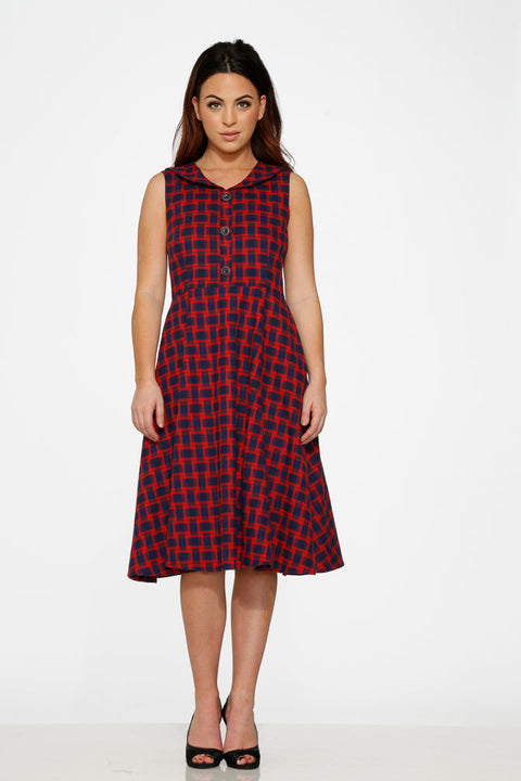 Navy & Red Plaid Swing Dress