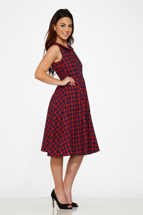 Navy & Red Plaid Swing Dress