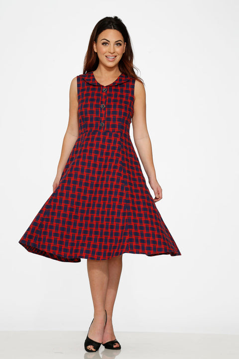 Navy & Red Plaid Swing Dress