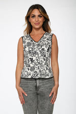 White & Black Floral Top