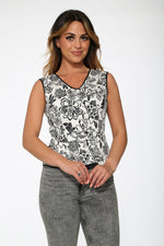 White & Black Floral Top