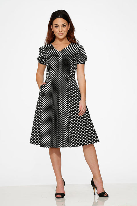 Dolly Dotty Swing Dress in Black