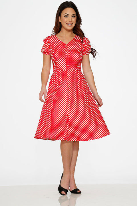 Dolly Dotty Swing Dress in Red
