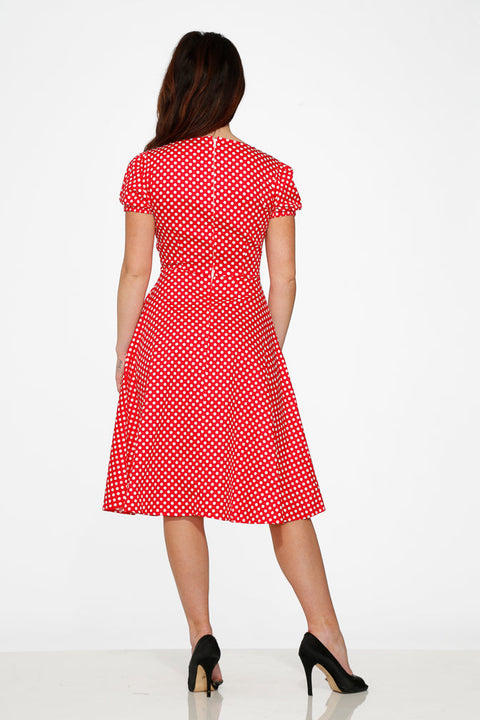 Dolly Dotty Swing Dress in Red