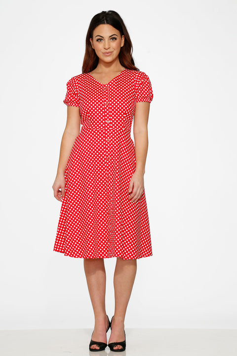 Dolly Dotty Swing Dress in Red