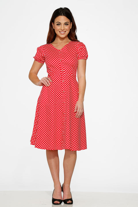 Dolly Dotty Swing Dress in Red
