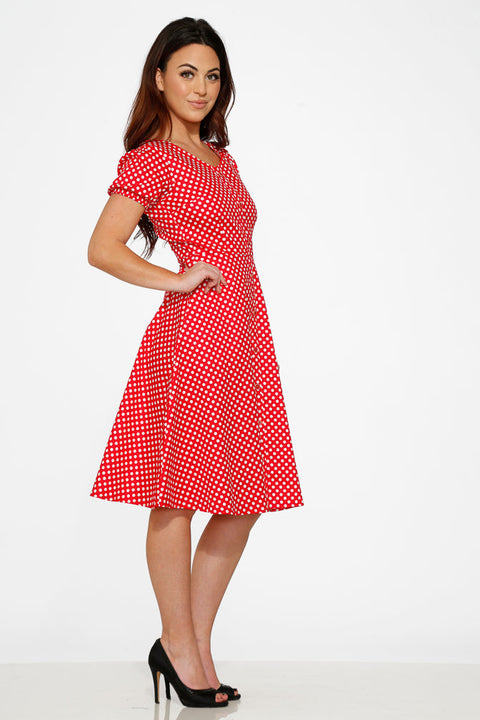 Dolly Dotty Swing Dress in Red