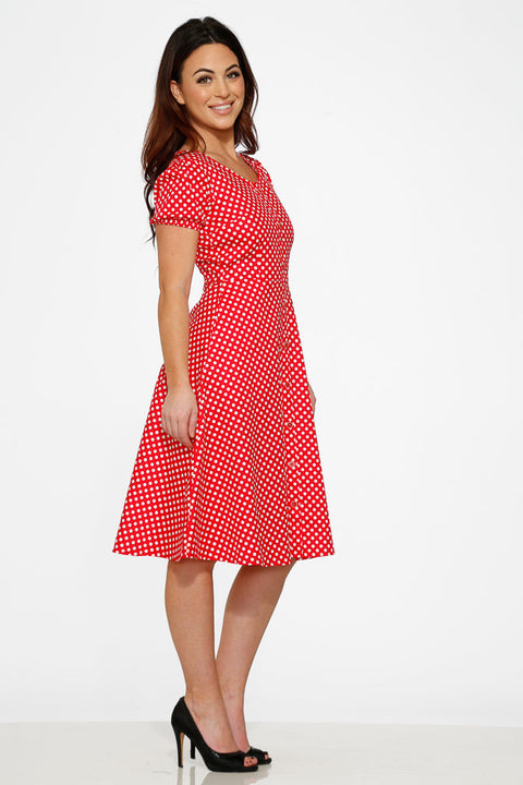 Dolly Dotty Swing Dress in Red