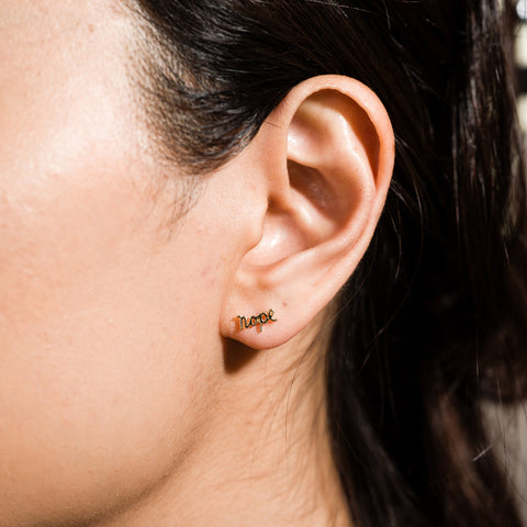 Nope Script Sterling Silver Stud Earrings