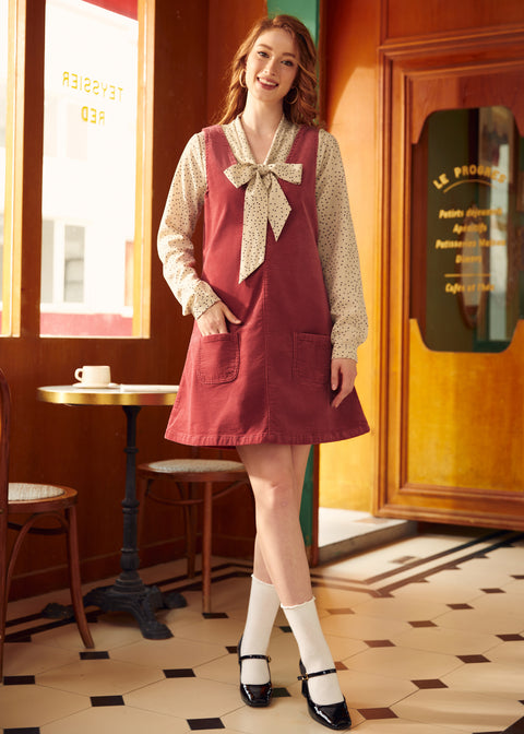 Retro Radiance V-Neck Corduroy Dress