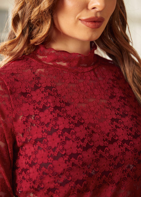 red lace dress modcloth Modcloth Dress Womens Burgundy Lace Through The Bluebells Bell Sleeves S Boho
