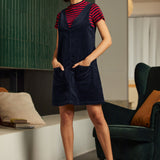 Retro Radiance V-Neck Corduroy Dress