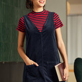 Retro Radiance V-Neck Corduroy Dress