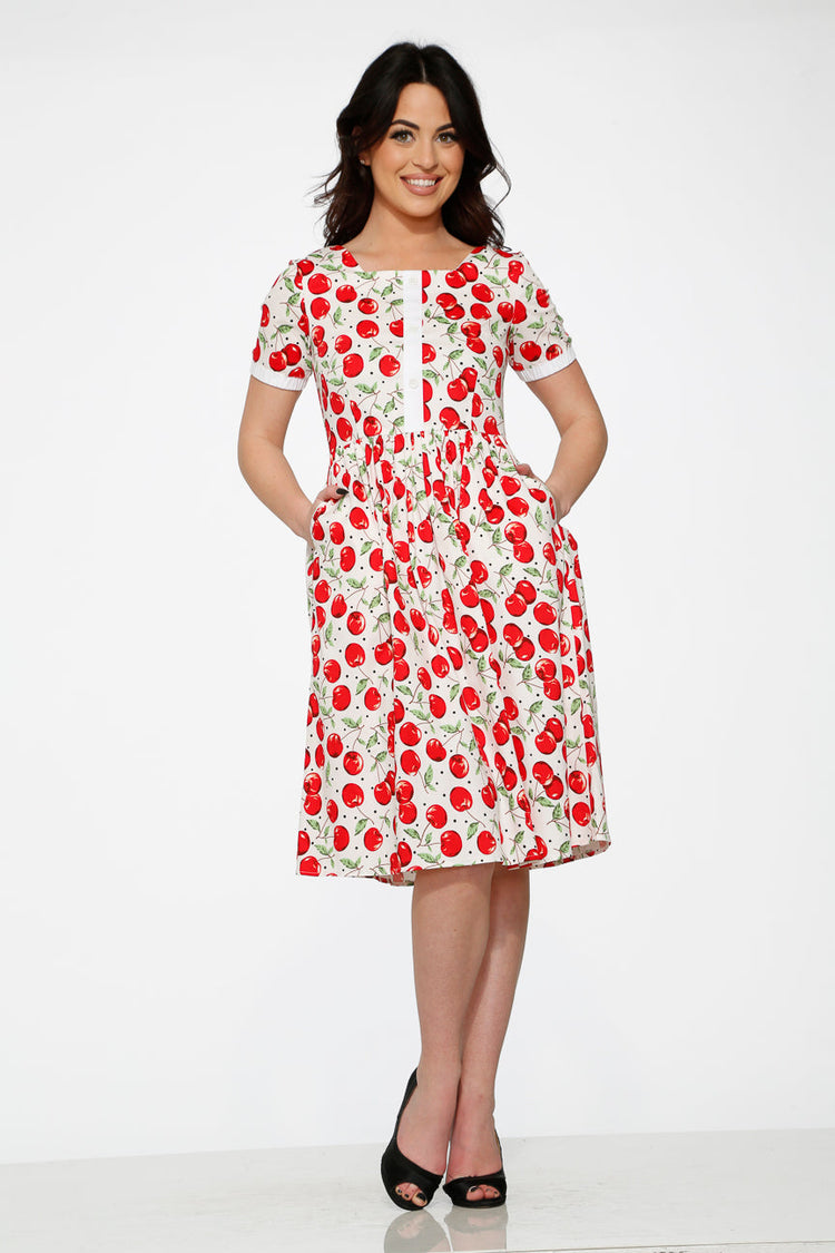 White & Red Cherry Dress