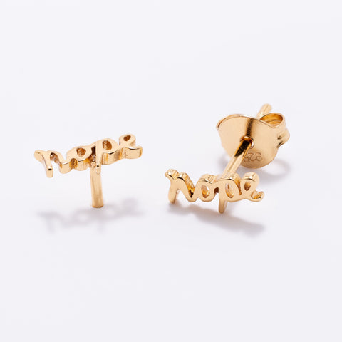 Nope Script Sterling Silver Stud Earrings