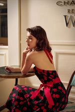 Black & Red Cherry Halter Dress