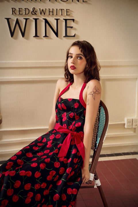 Black & Red Cherry Halter Dress – ModCloth
