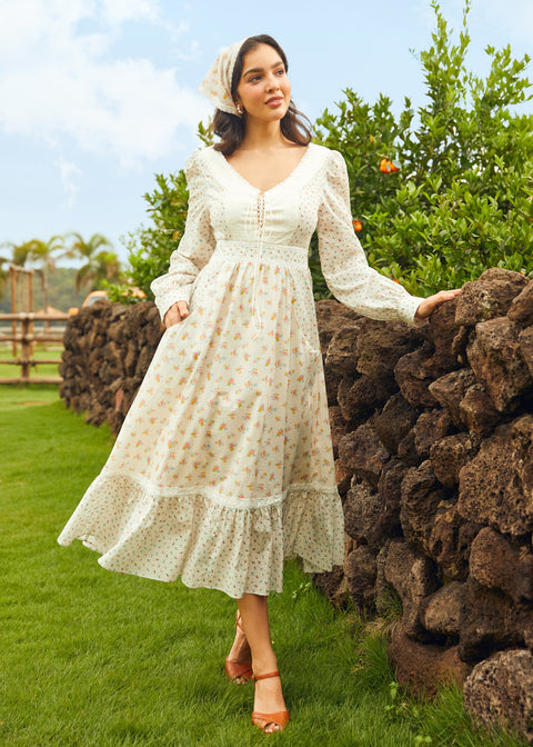 GUNNE SAX for ModCloth Rose Lace-Up Cotton Maxi Dress Mia Bouquet / 3X GUNNE SAX for ModCloth Rose Lace-Up Cotton Maxi Dress Mia Bouquet / 3X