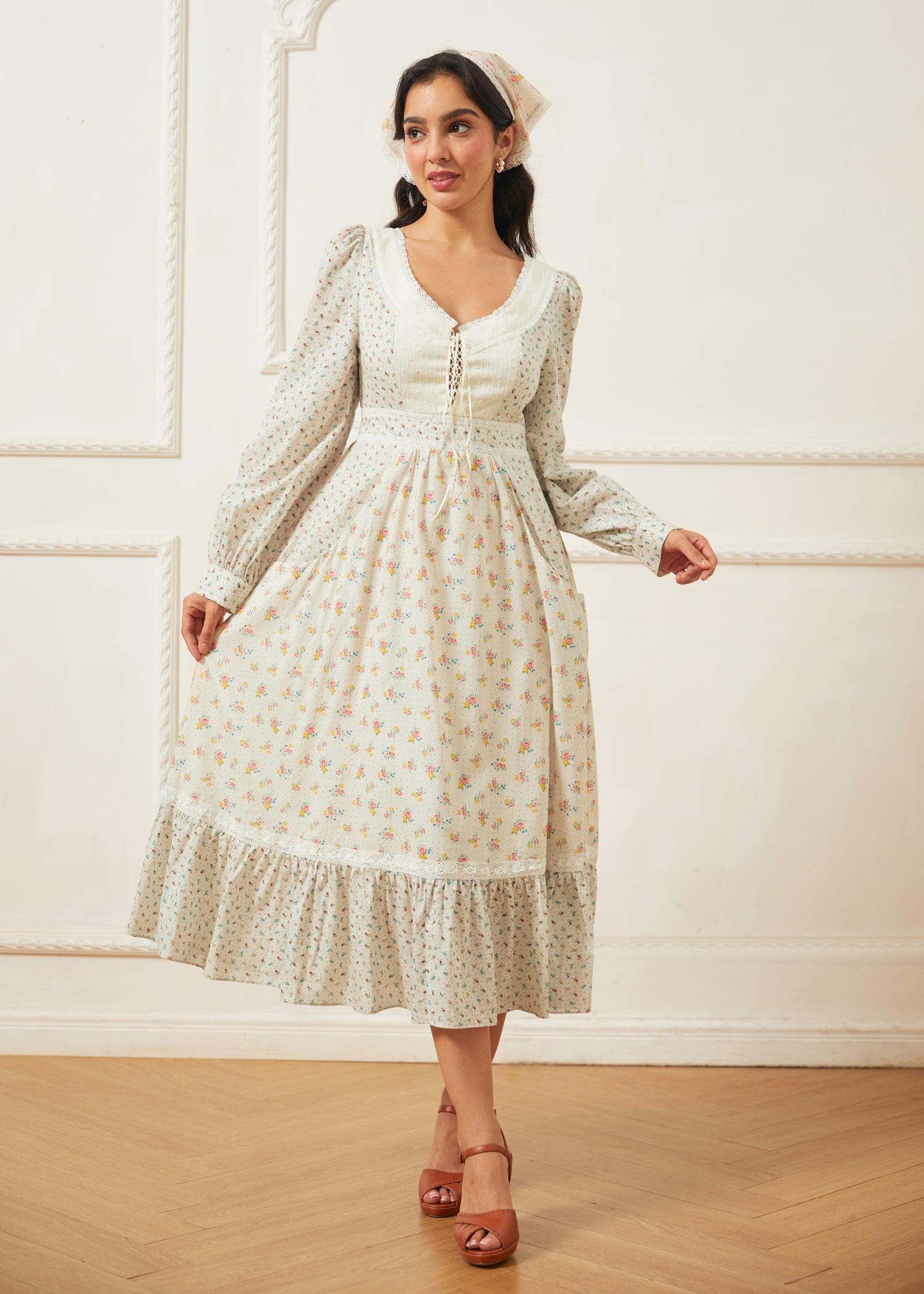 GUNNE SAX for ModCloth Rose Lace-Up Cotton Midi Dress