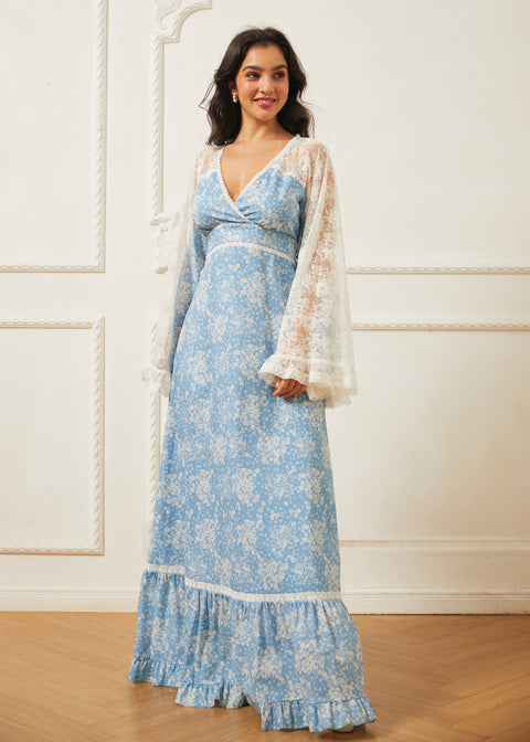 GUNNE SAX for ModCloth Michella Bell Sleeve Boho Maxi Dress Misty Sky / 4X GUNNE SAX for ModCloth Michella Bell Sleeve Boho Maxi Dress Misty Sky / 4X