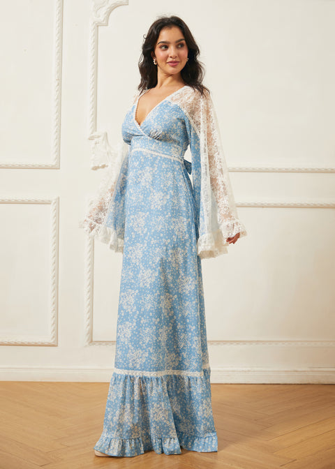 GUNNE SAX for ModCloth Michella Bell Sleeve Boho Maxi Dress Misty Sky / 4X GUNNE SAX for ModCloth Michella Bell Sleeve Boho Maxi Dress Misty Sky / 4X