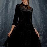 Black Diamond Velvet Swing Dress